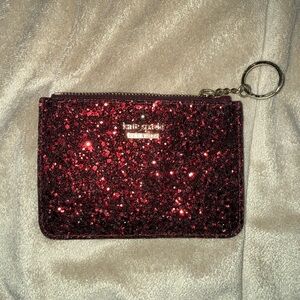 kate spade Sparkling Burgundy Glitter Zip Cardholder Keychain